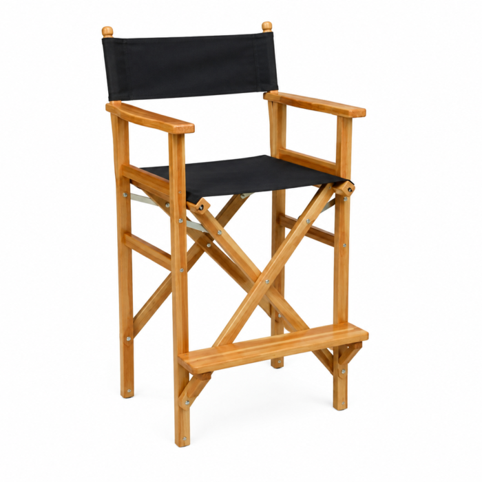 SILLA DE DIRECTOR ALTA PLEGABLE EN MADERA Y TELA NEGRA