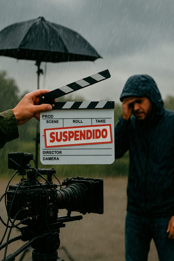 ‘Suspendido’, representando la cobertura de seguro por condiciones climáticas adversas.