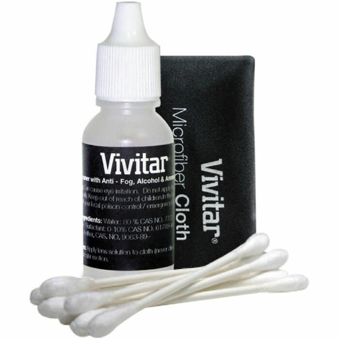Kit individual Vivitar para limpiar lentes y pantallas con líquido, paño de microfibra y cinco aplicadores